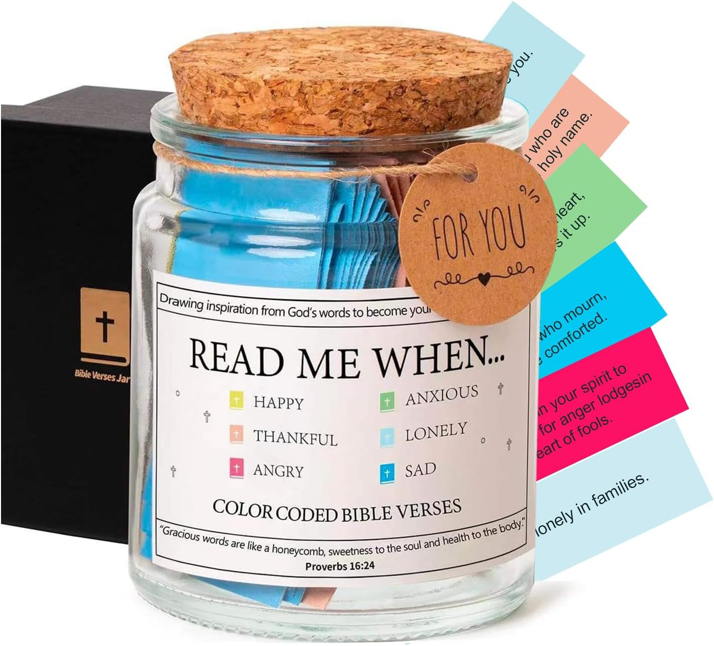 Bible Verse Jar with 90 Pcs Colored Bible Verse, Read Me When Jar for Birthday Gift, Mothers Day Gift for Mom, Christian Graduation Gifts for Women Men Dad Friend