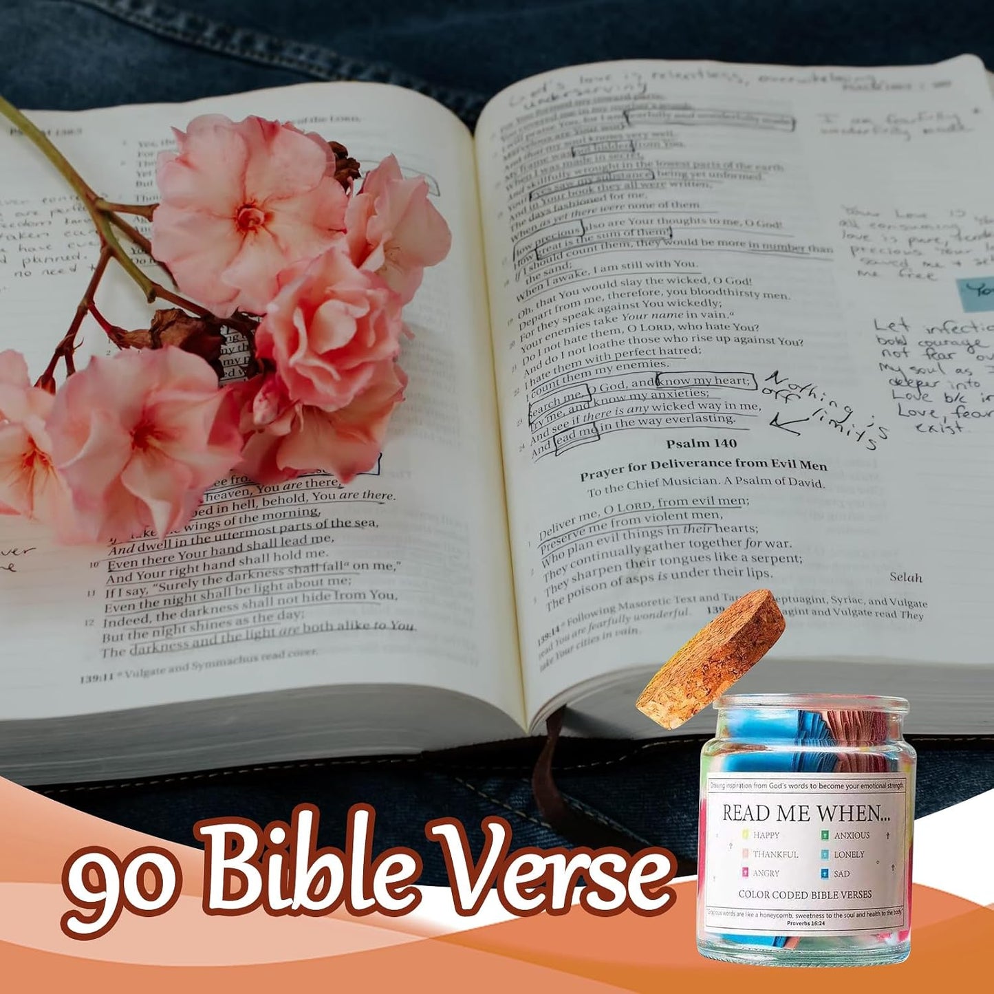 Bible Verse Jar with 90 Pcs Colored Bible Verse, Read Me When Jar for Birthday Gift, Mothers Day Gift for Mom, Christian Graduation Gifts for Women Men Dad Friend