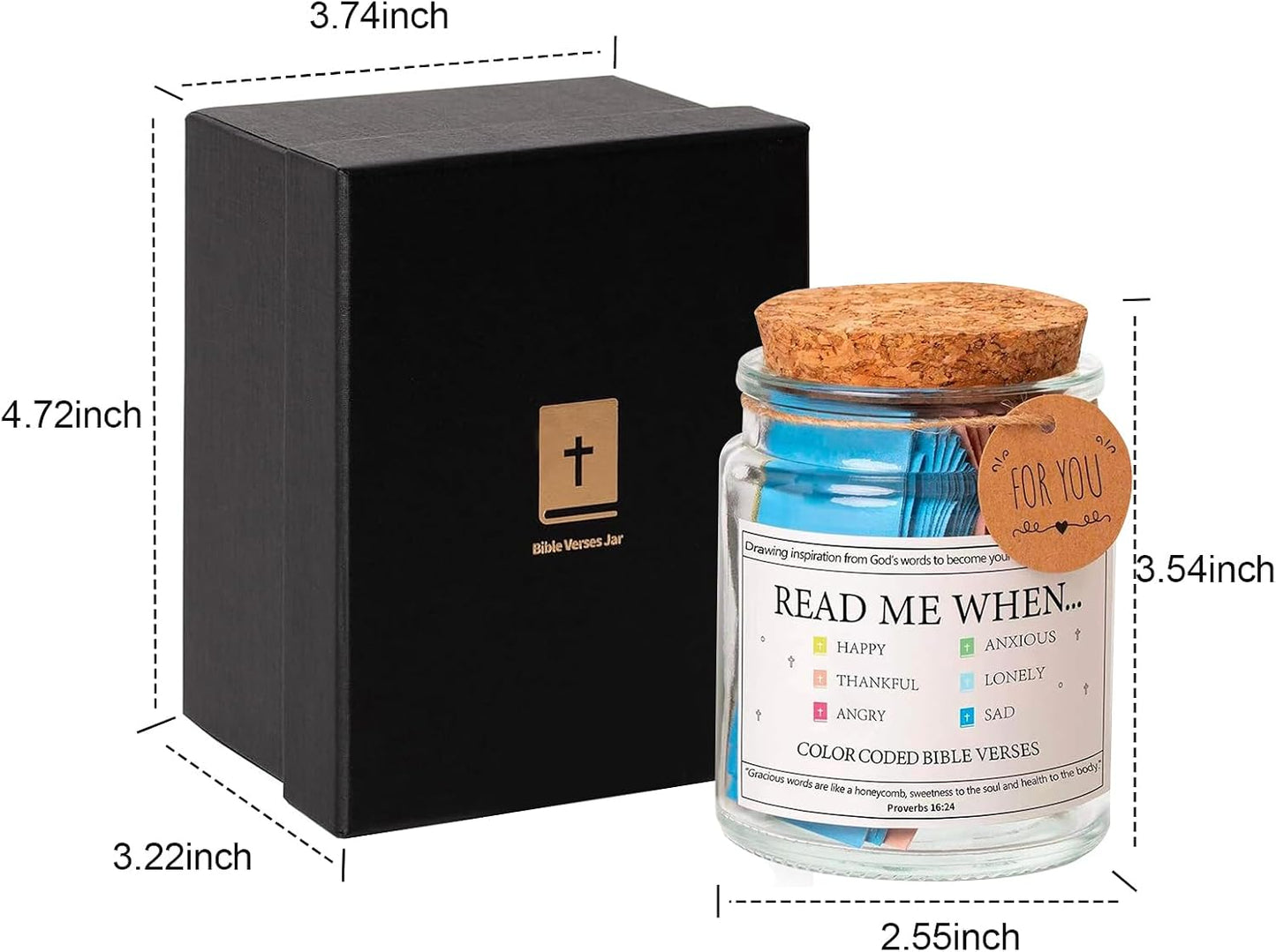Bible Verse Jar with 90 Pcs Colored Bible Verse, Read Me When Jar for Birthday Gift, Mothers Day Gift for Mom, Christian Graduation Gifts for Women Men Dad Friend
