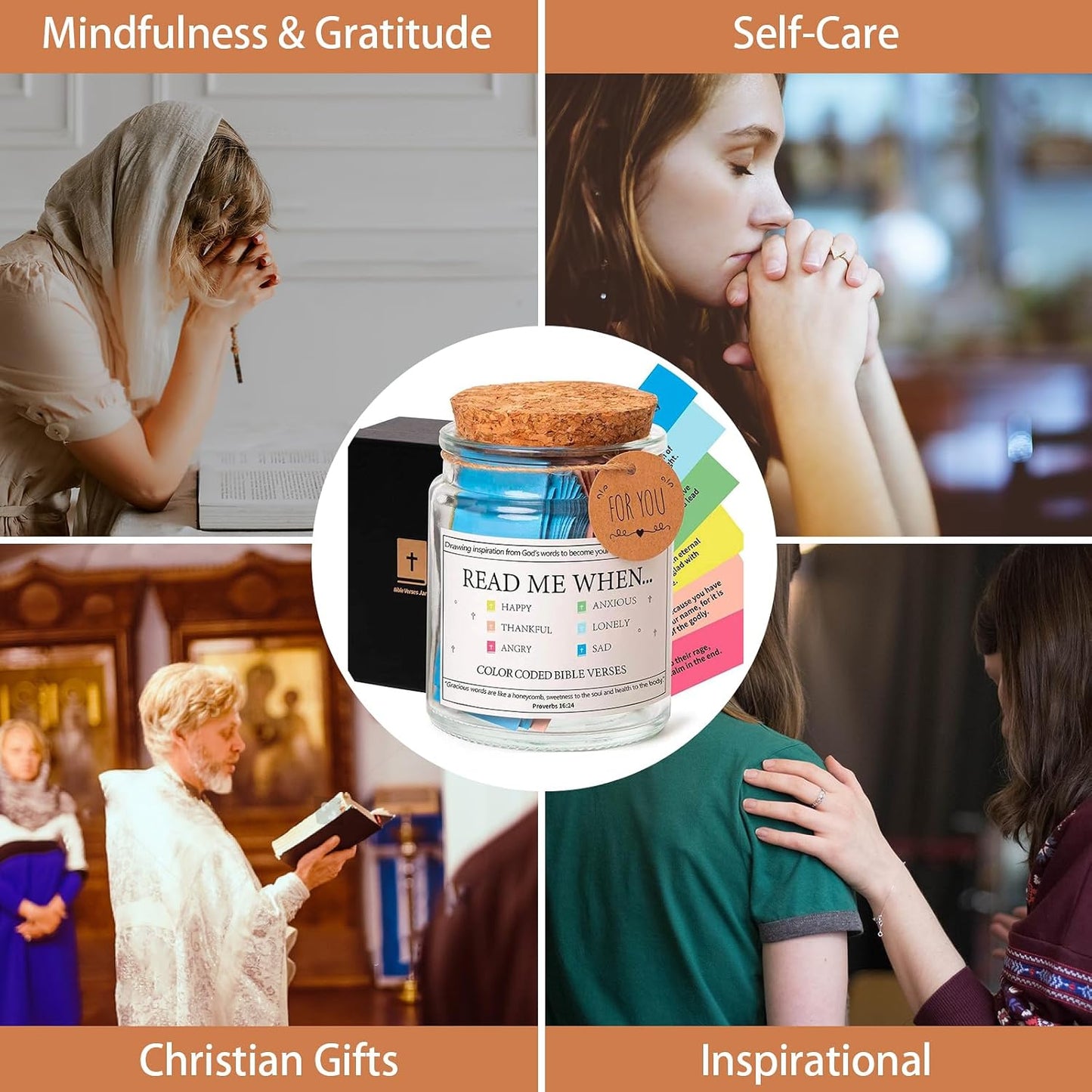 Bible Verse Jar with 90 Pcs Colored Bible Verse, Read Me When Jar for Birthday Gift, Mothers Day Gift for Mom, Christian Graduation Gifts for Women Men Dad Friend