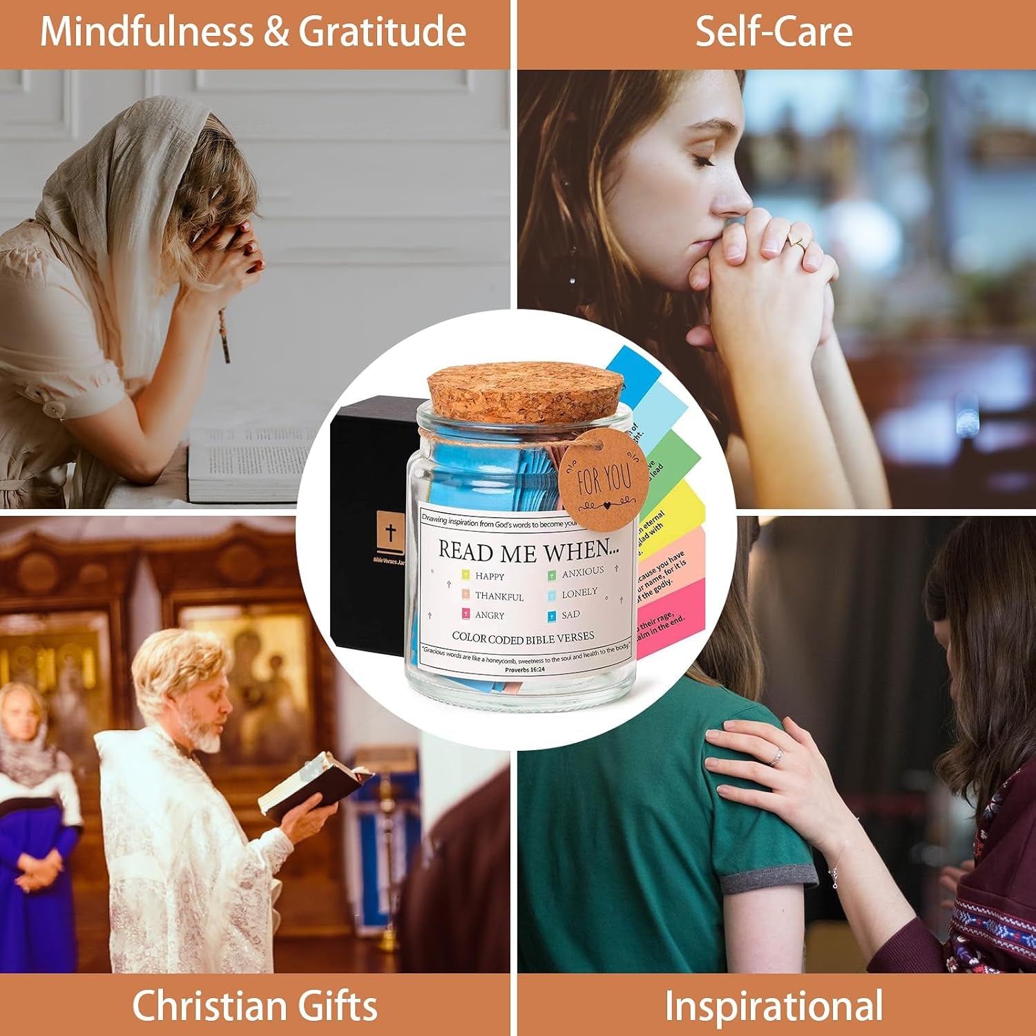Bible Verse Jar with 90 Pcs Colored Bible Verse, Read Me When Jar for Birthday Gift, Mothers Day Gift for Mom, Christian Graduation Gifts for Women Men Dad Friend